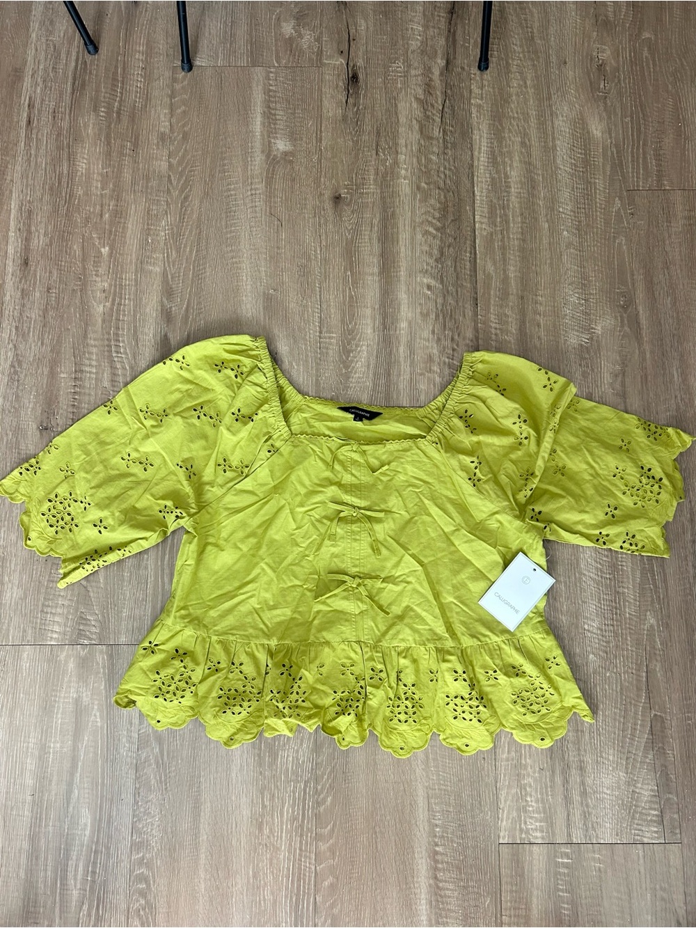 Eyelet Square-Neck Blouse Green